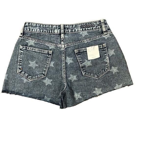 Vigoss Ace Shorts Size 27 Blue High Rise Star Deco New Raw Edge Hem Denim NWT - Picture 6 of 10
